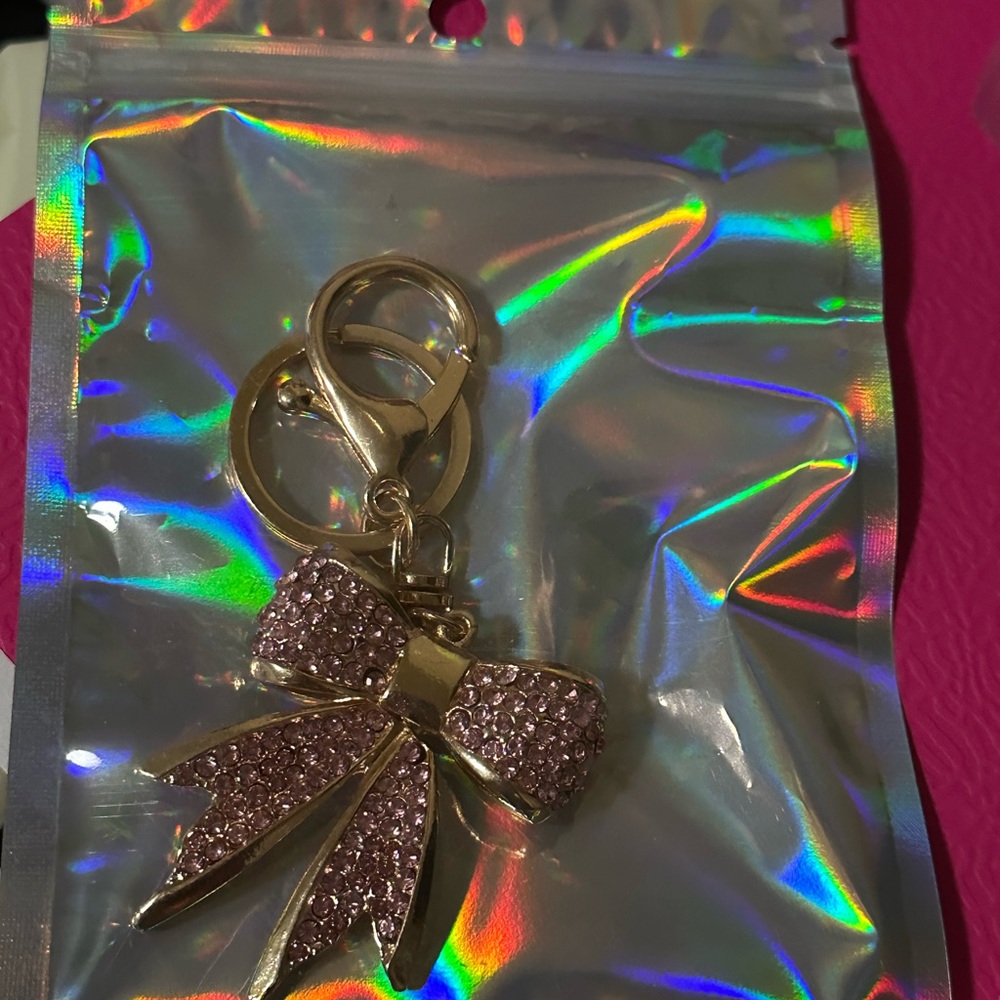 Pink and Gold Bow Keychain